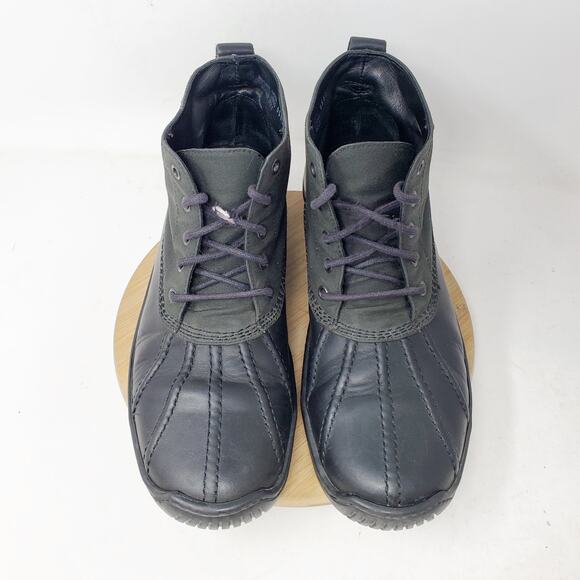 J Crew Duck Boots Mens 10 Waxed Canvas Black Leather Retro Lace Up Ankle Shoes - Picture 4 of 16